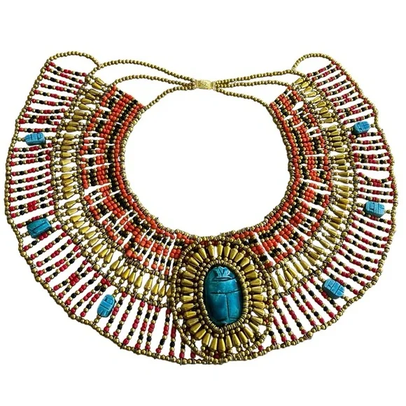 Ancient Egyptian Revival Beaded Scarab Collar
Necklace Handmade Statement Piece - Picture 6 of 9